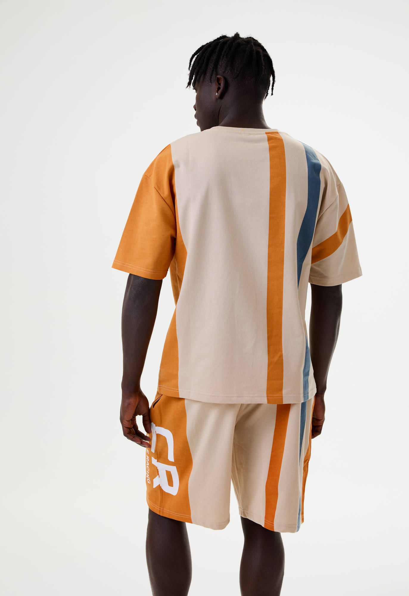 Костюм бежевый полоски оранж.-синяя футболка и шорты взрослый CR Carville Racing 1CR10 
