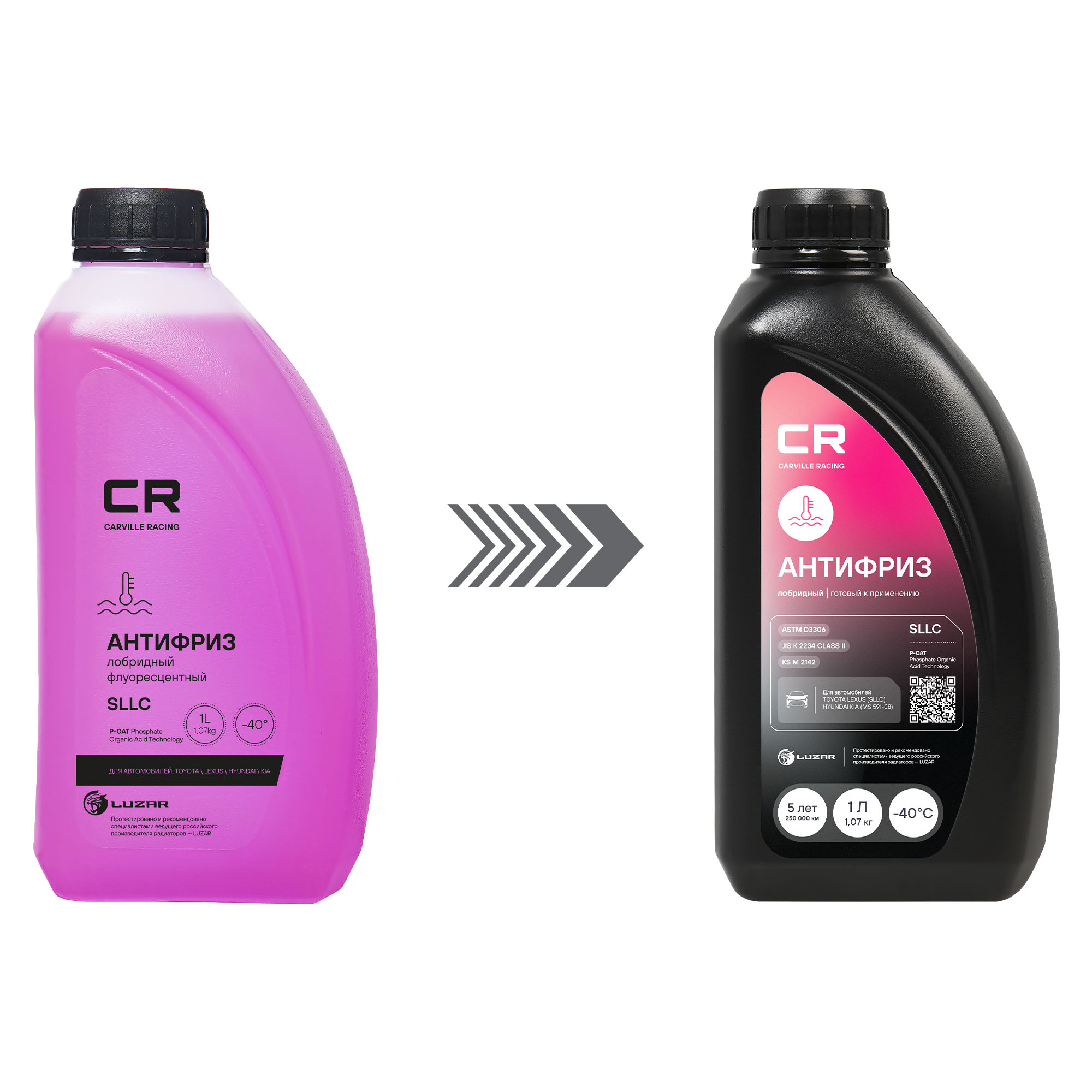 Антифриз для автомобилей Toyota/Lexus/Hyundai/Kia, SLLC, лобридный, P-OAT, флуоресцентный, -40°С, 1л/1.07кг Carville Racing L2018047 0888980140 R9000AC006K