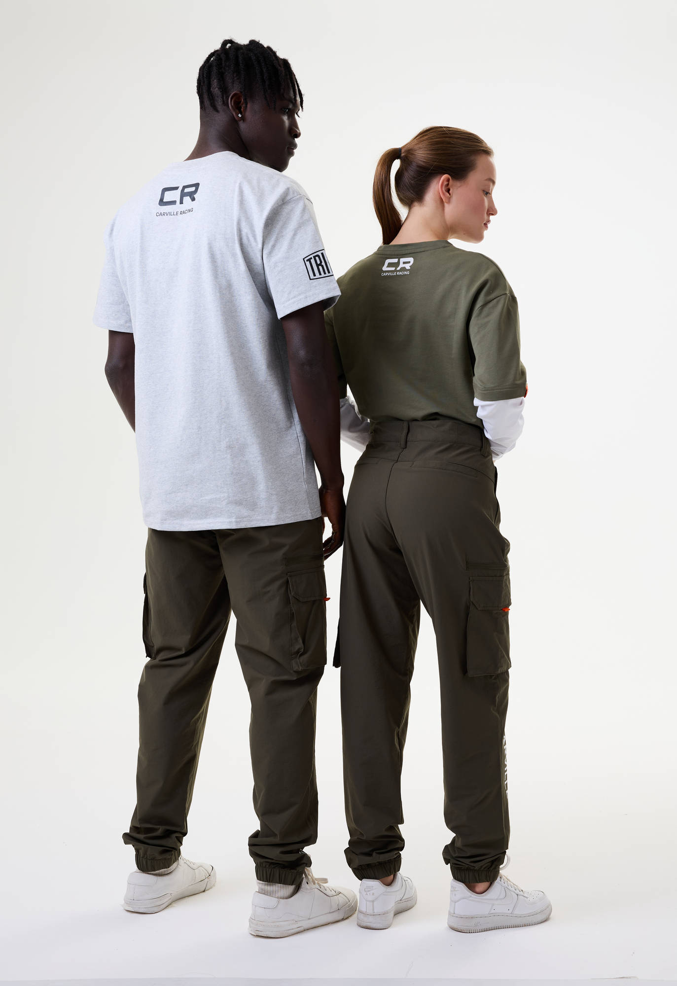 Брюки карго зелёные с принтом лого CR Carville Racing 9CR9 