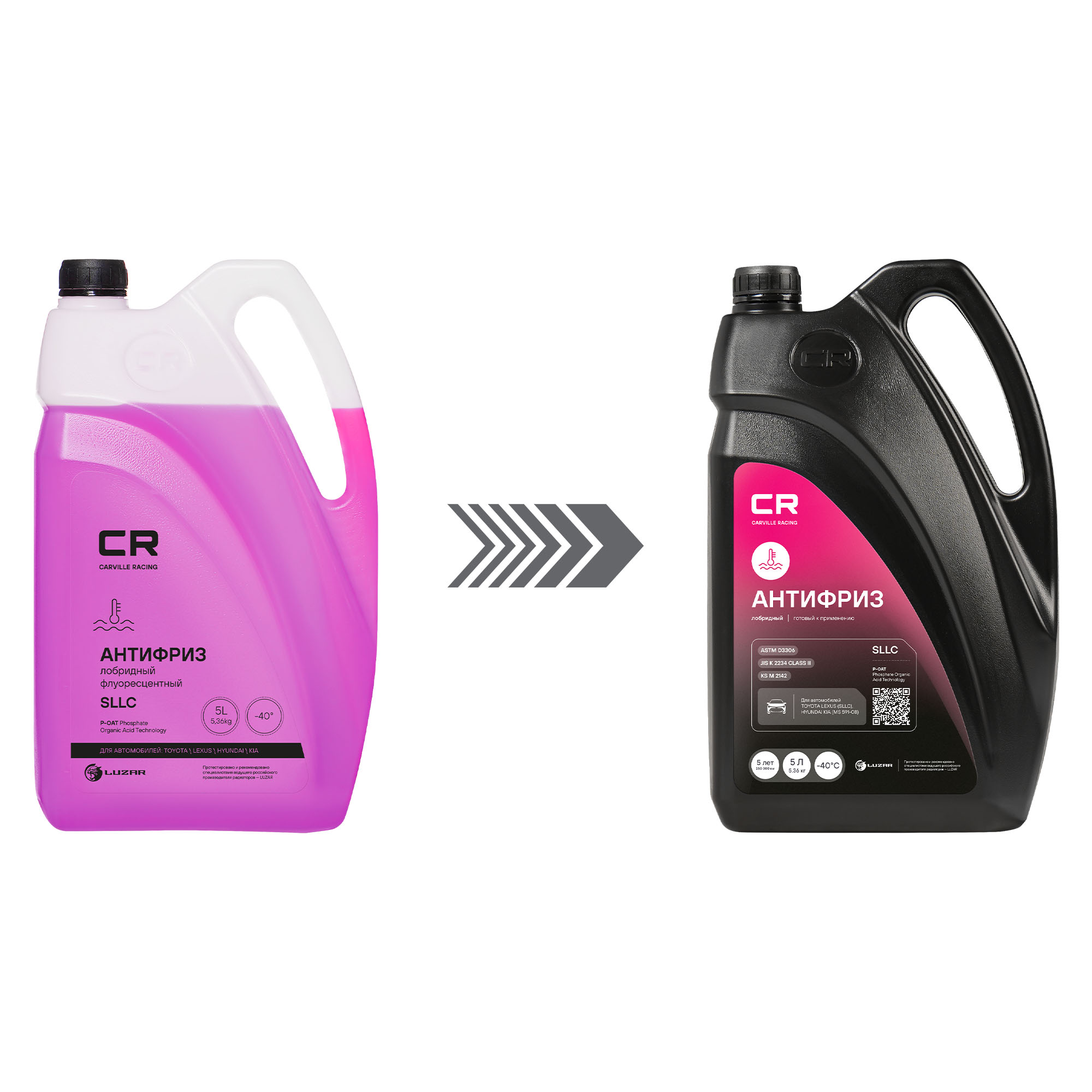 Антифриз для автомобилей Toyota/Lexus/Hyundai/Kia, SLLC, лобридный, P-OAT, флуоресцентный, -40°С, 5л/5.36кг Carville Racing L2018048 0888980072 0710000401 0710000421
