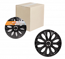 Колпаки колесные 14" "Волтек", черный глянец, хром кольцо, компл. 2 шт.