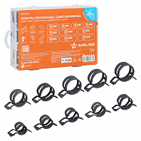 Хомуты пружин.набор 98шт.(13,14,15,16,18,20,21,22,23,24мм) самозажим.,хром-цинк,черн.,кейс