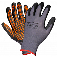 Перчатки нейлоновые с нитриловым покрытием ладони (L) сер./черн./оранж., с подвесом