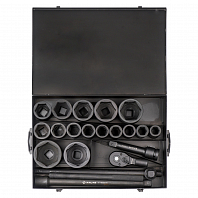 Набор головок ударных 1"DR L=90мм, 20пр. (27-80мм, Т-вороток, трещотка, удл.) металл.кейс