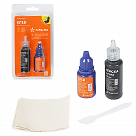 Набор для ремонта кожи 6пр.(клей спец.,краска черная,ткань подлад.,шпатель и проч.)