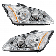 Фары для автомобилей Ford Focus II (05-) (головного света) галоген, электрический корректор, цвет рамы: хром, комплект: левая и правая (2 штуки)