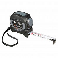 Рулетка в прорезиненном корпусе 10мх25мм PRO, автостоп, дв.магнит.зацеп,нейлон.двуст.шкала