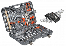 Набор инструментов 142пр. (головки 1/2", 1/4", 3/8") кейс + ключи накидн.дюйм. 6пр. (5/16"-15/16")