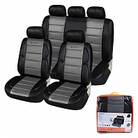 Чехлы для сидений универсальные "PREMIER", 11 пред., повыш. комфорт, иск.кожа, черн./сер.