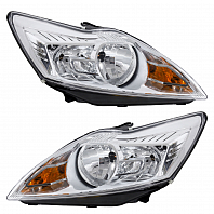 Фары для автомобилей Ford Focus II (05-) (головного света) рестайлинг, галоген, электрический корректор., цвет рамы: хром, комплект: левая и правая (2 штуки)