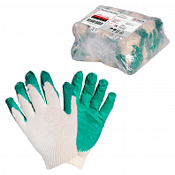 Перчатки трикотажные ХБ с латексным покрытием ладони, зеленые, (1 пара) 13 класс, модель AM_ct24ll