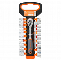 Набор головок с трещоткой 3/8" 72Т 22пр. (8-21мм, дюйм. размеры 5/16"-7/8", удл. 150мм)
