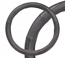 Оплетка на руль, искусственная кожа с тиснением, черная, 42 см / XL