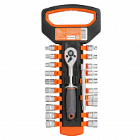 Набор головок с трещоткой 1/4" 72Т 22пр. (4-13мм, дюйм. размеры 5/32"-1/2", удл. 100мм)