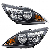 Фары для автомобилей Ford Focus II (05-) (головного света) рестайлинг, галоген, электрический корректор., цвет рамы: черный, комплект: левая и правая (2 штуки)