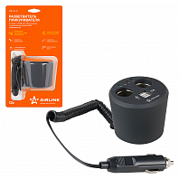 Разветвитель прикуривателя 2 гнезда 8А + 2USB в подстаканник с индикат.заряд.АКБ обрезин.