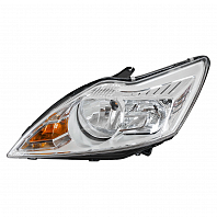 Фара для автомобилей Ford Focus II (05-) (головного света) рестайлинг, галоген, электрический корректор., цвет рамы: хром, левая
