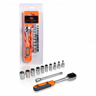 Набор головок 1/4"DR с трещоткой 72Т 12пр. (4-13мм, удлинитель 100мм)