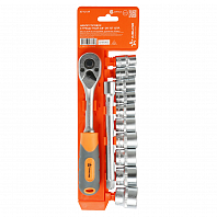 Набор головок 3/8"DR шестигранных с трещоткой 72Т 12пр. (10-24мм, удлинитель 150мм)