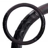 Оплетка на руль, искусст. кожа, с ПВХ рельефом, черная, 38 см/М