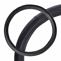 Оплетка на руль, искусст. кожа, текстура карбон, черная, син. прошивка, 38 см/М