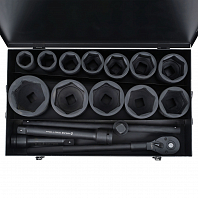 Набор головок ударных 1"DR L=90мм, 16пр. (36-90мм) металл.кейс