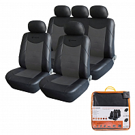 Чехлы для сидений универсальные "CONSUL", 11 пред., искусст.кожа, черн./сер.