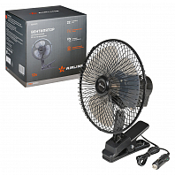 Вентилятор в салон 22см, 12В PRO, с автоповоротом, металл.корпус, прищепка