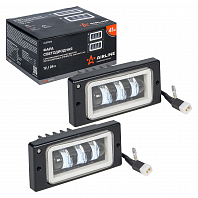 Фары противотуманные светодиодные PRO для Лада 2110-2115, КАМАЗ, 52Вт (26Вт x 2), H3, Белый + Обод, 174x85x60 мм, регулируемая СТГ, комплект 2 шт.